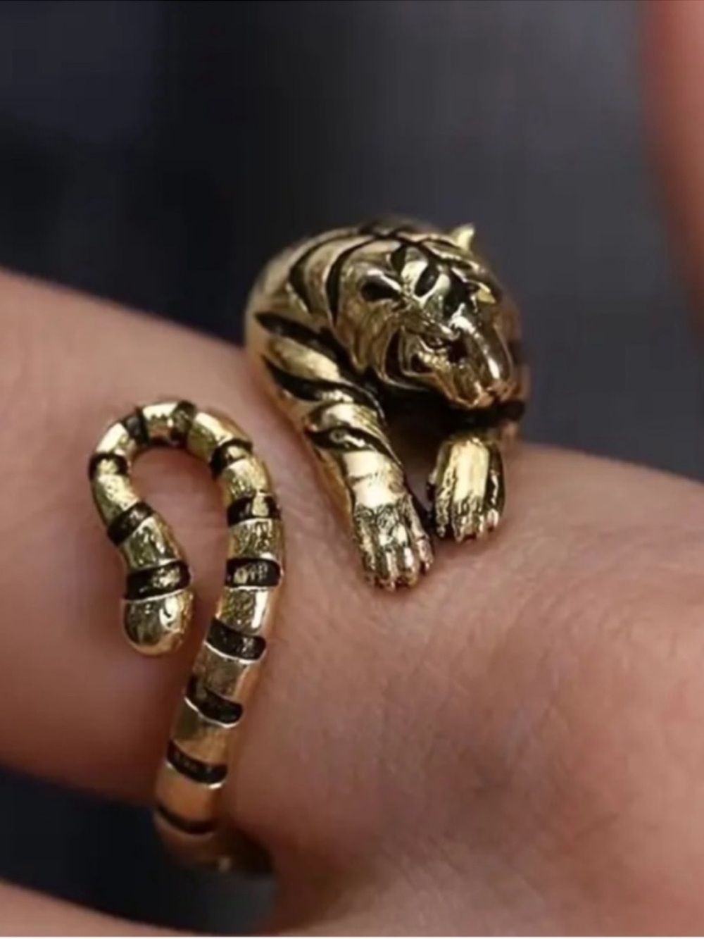 Gold-Tone Tiger Wrap Reptile Ring
